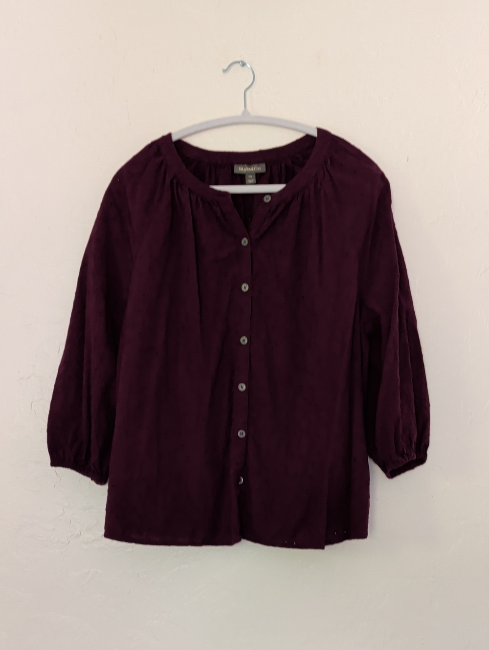 Style & Co. Plum Button-Front Peasant Blouse